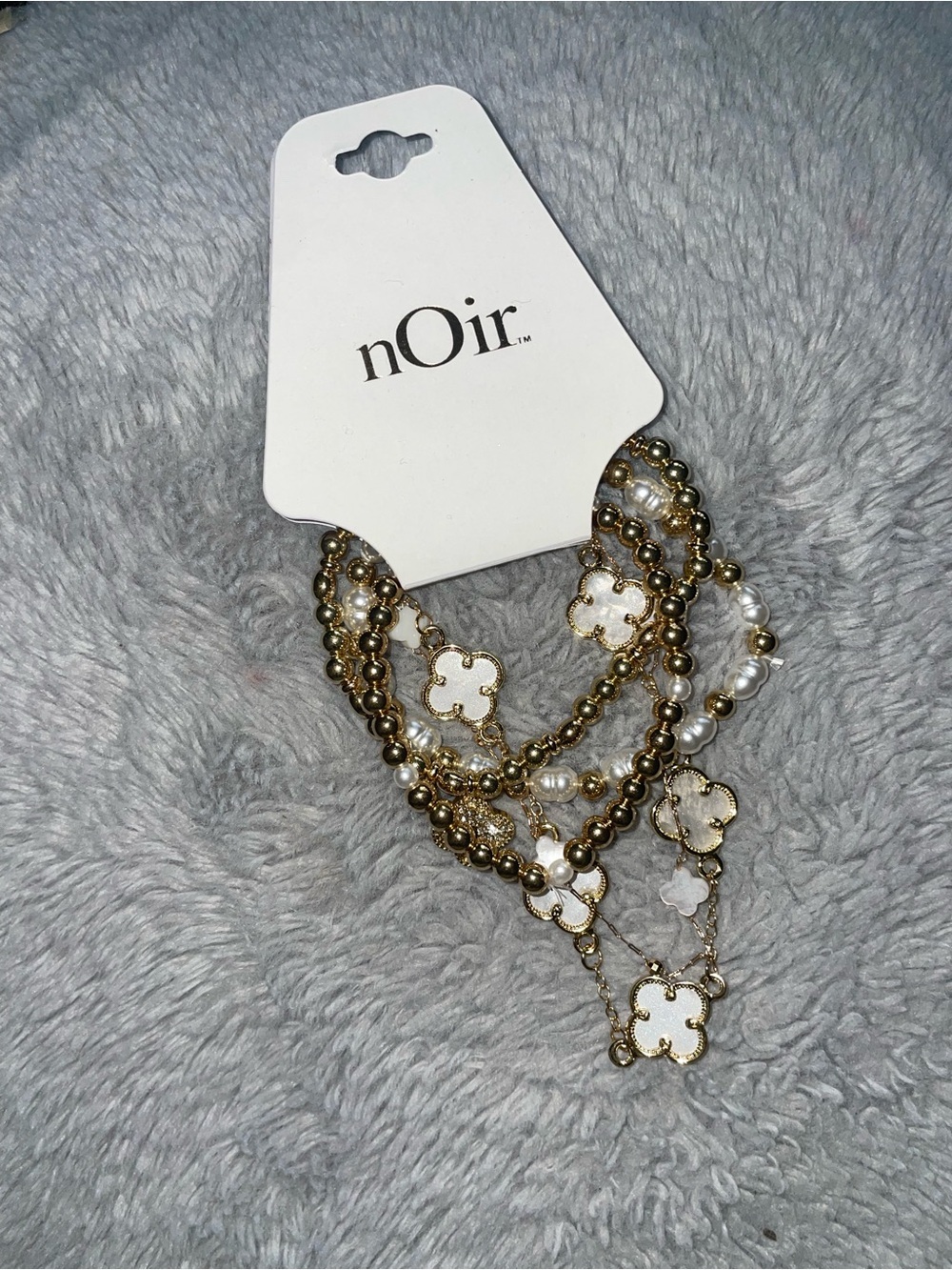 nOir Gold & White Clover Multi-Strand Bracelet
